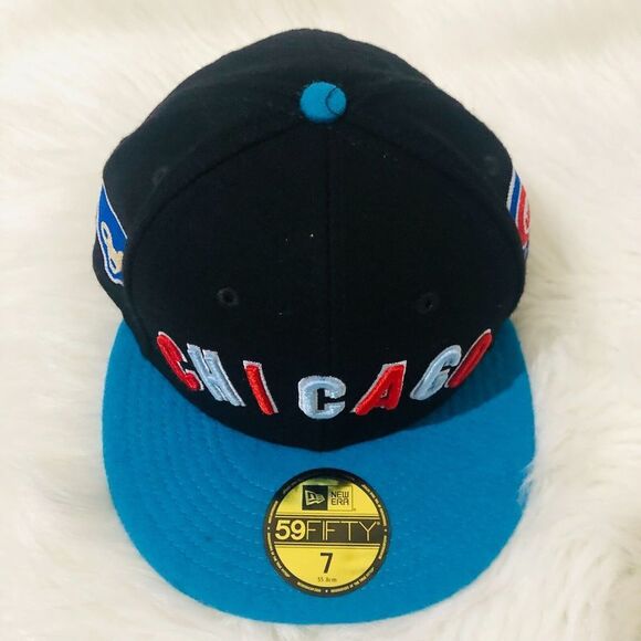 New Era 59Fifty Chicago Cubs Men's Fitted Hat Embroidered Black Blue Size‎ 7 NEW - Picture 4 of 8